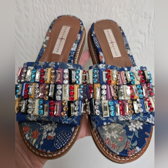 Rebeca Sanver Beaded Rhinestone Embroidered Slide Sandals Women's Size 35 - Picture 7 of 7